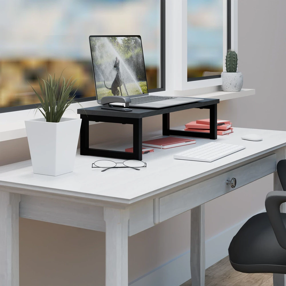 Laikiklis Relaxdays Monitoriaus stovėtojas, pramoninio stiliaus, 15x55x23 cm, juodas