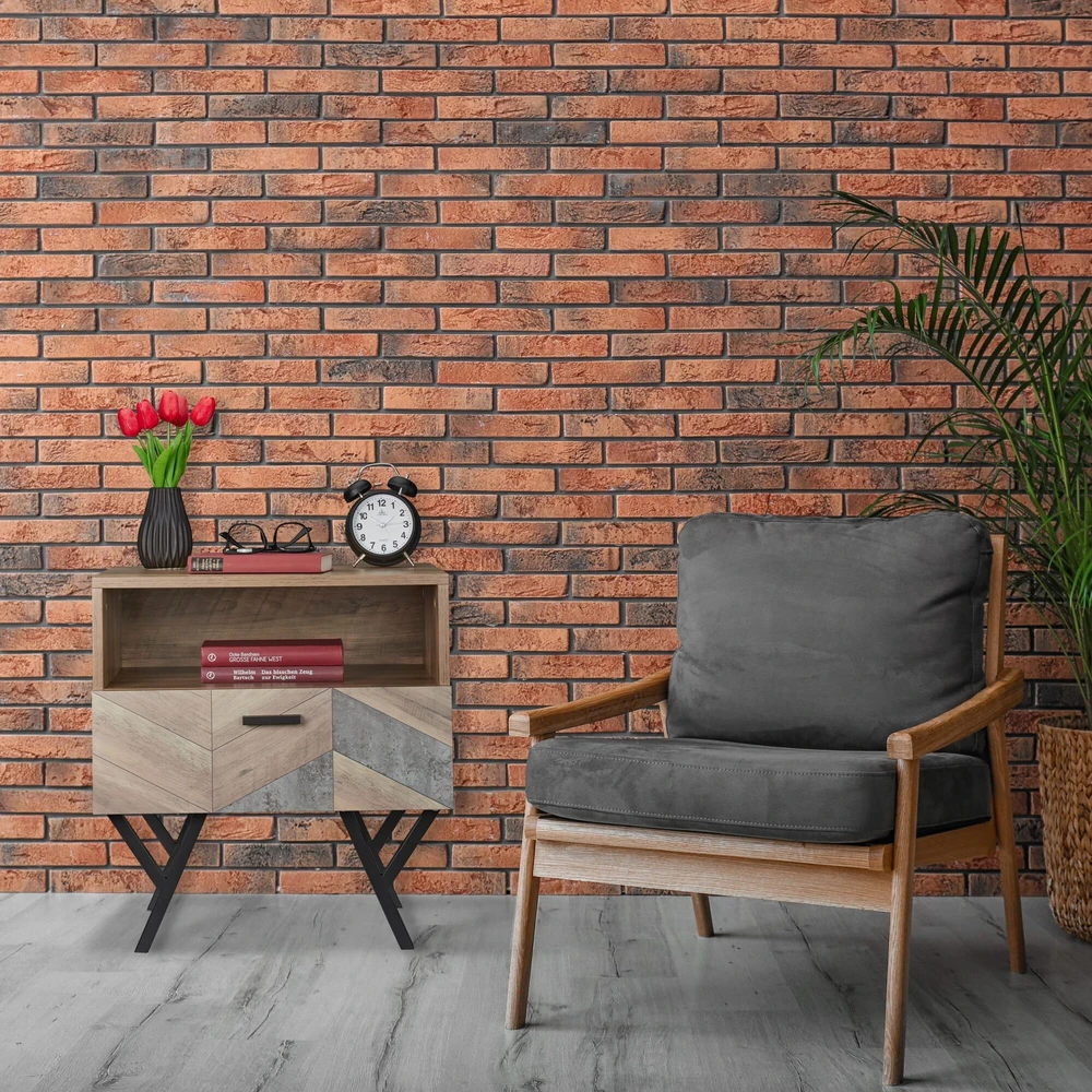 Relaxdays Industrinio stiliaus naktinis staliukas su stalčiumi