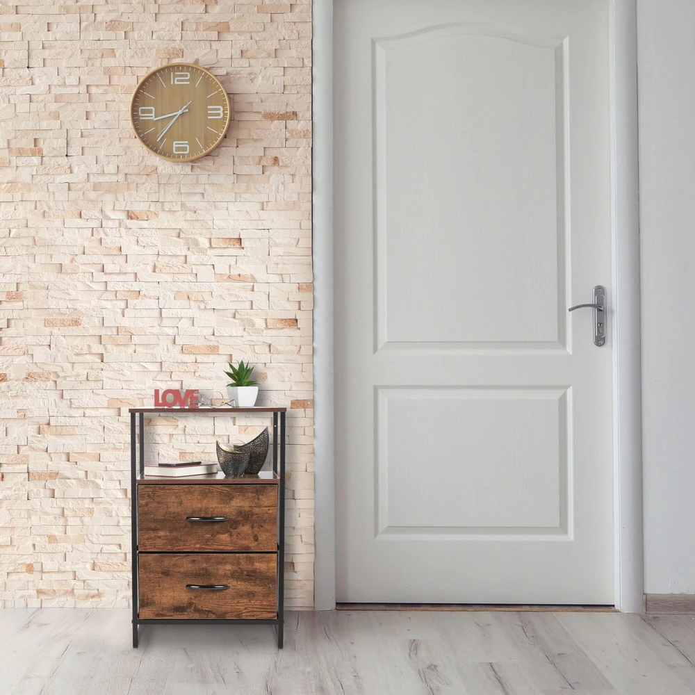 Relaxdays Industrinio stiliaus naktinis staliukas su stalčiumi