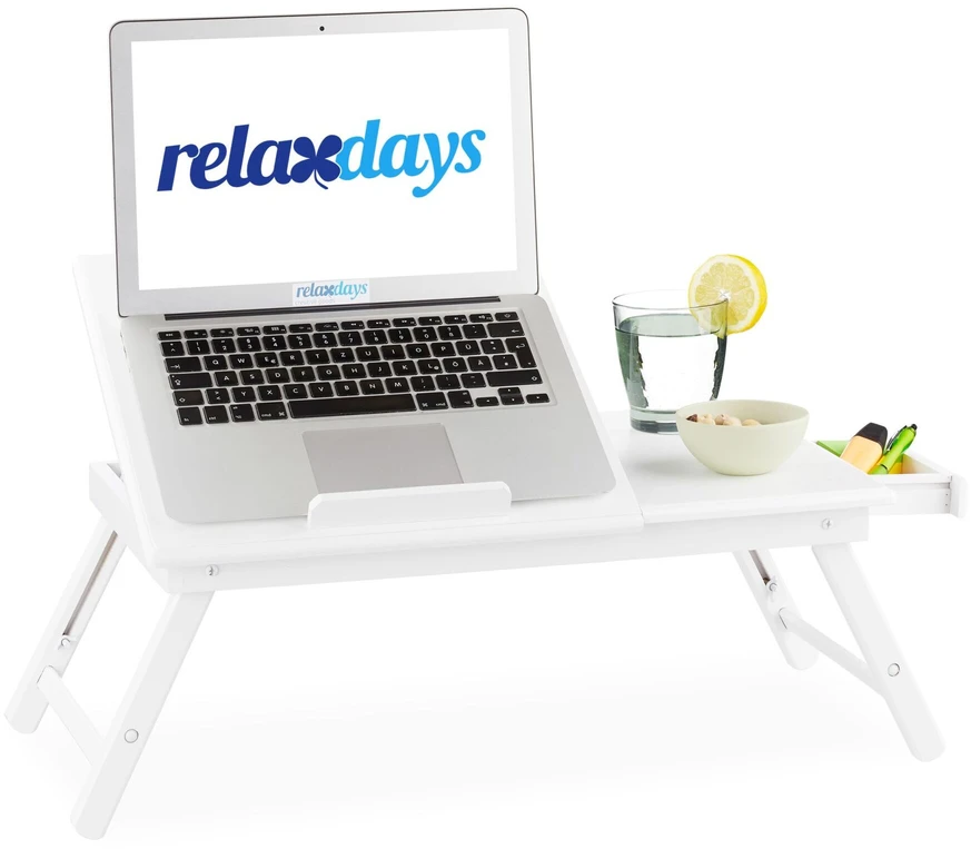 Relaxdays Baltas bambukinis nešiojamojo kompiuterio staliukas