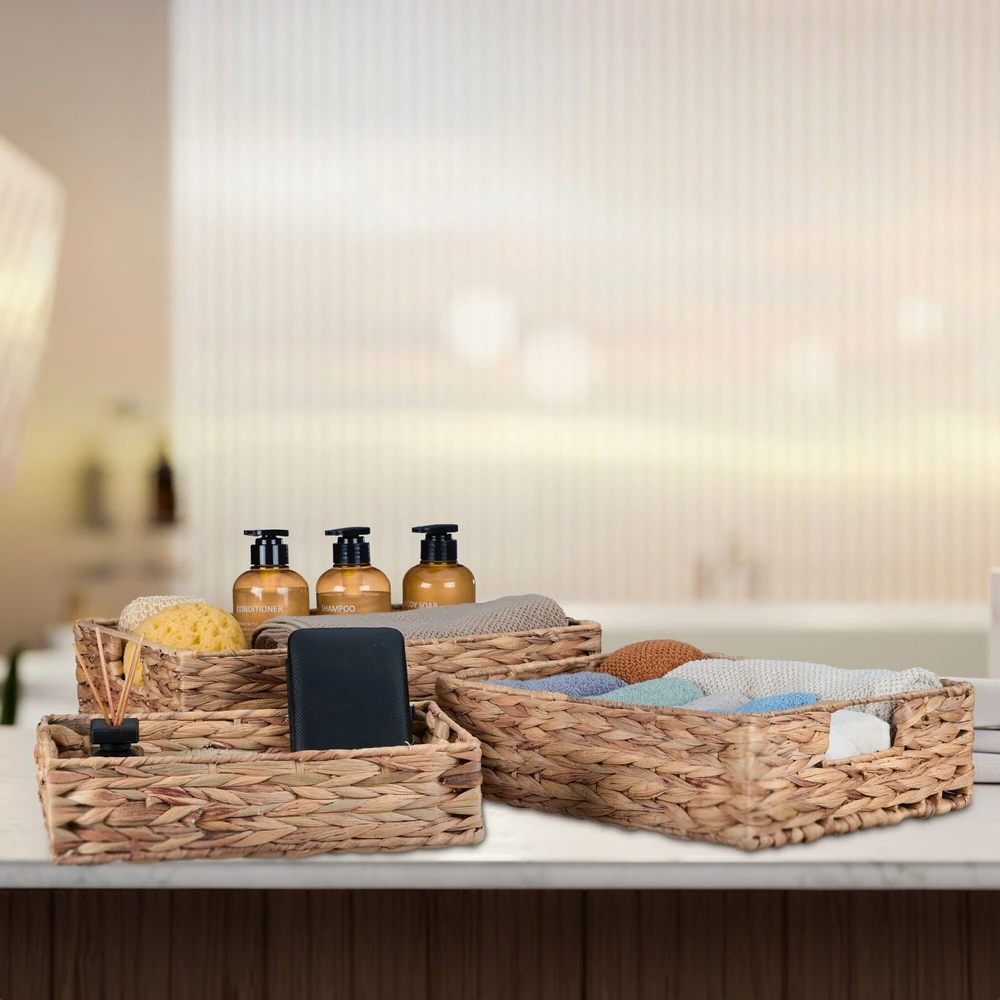 Relaxdays 3 apvalių vandens hiacinto padėklų rinkinys