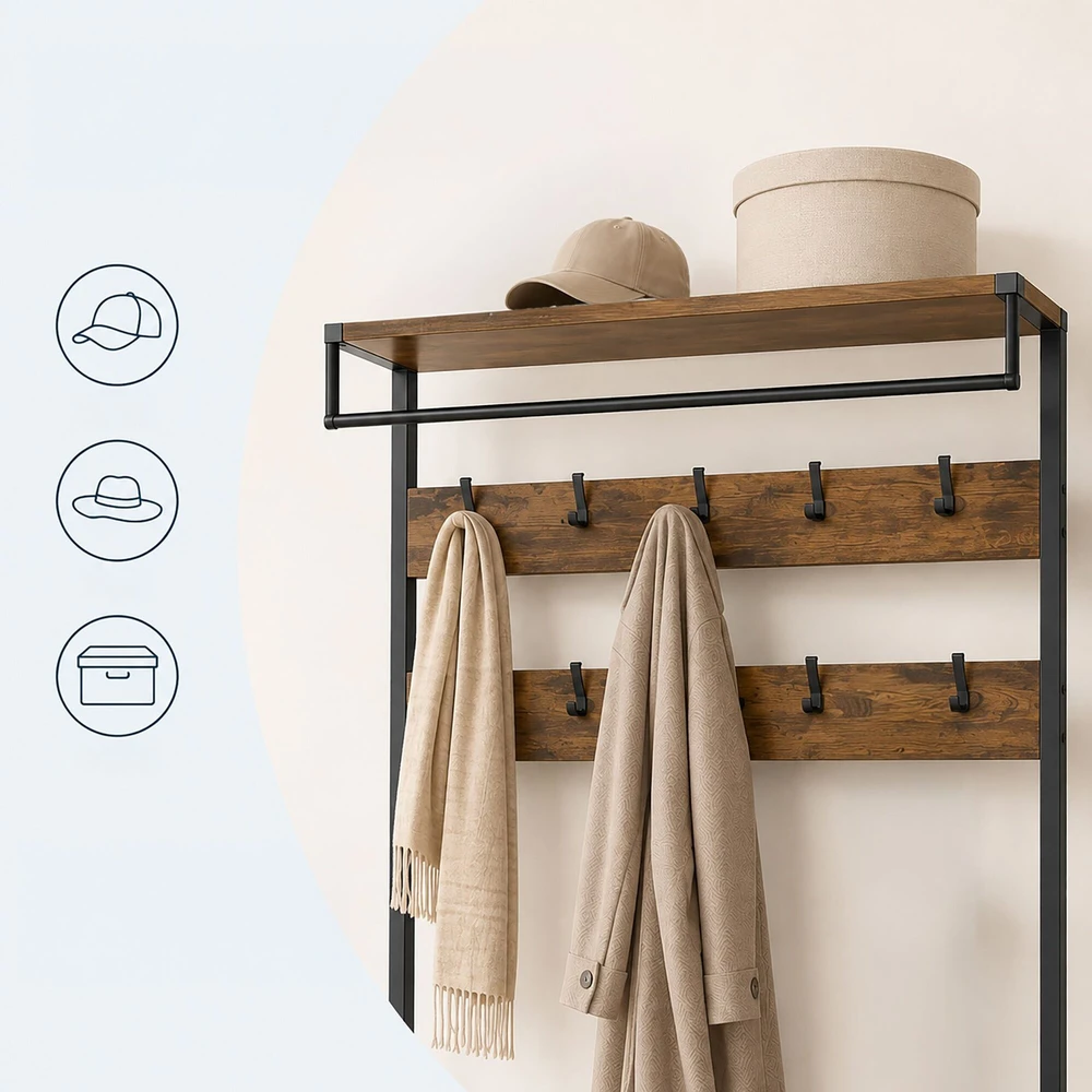 Relaxdays Pakabas su kabliais ir stalčiais, su batų lentyna