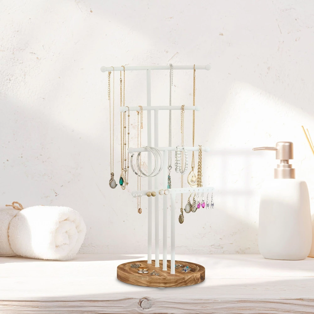 Relaxdays Medinė ir metalinė papuošalų stovėlė