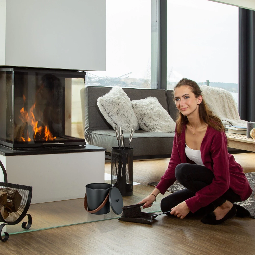 Relaxdays Juodas pelenų kibiras su dangčiu
