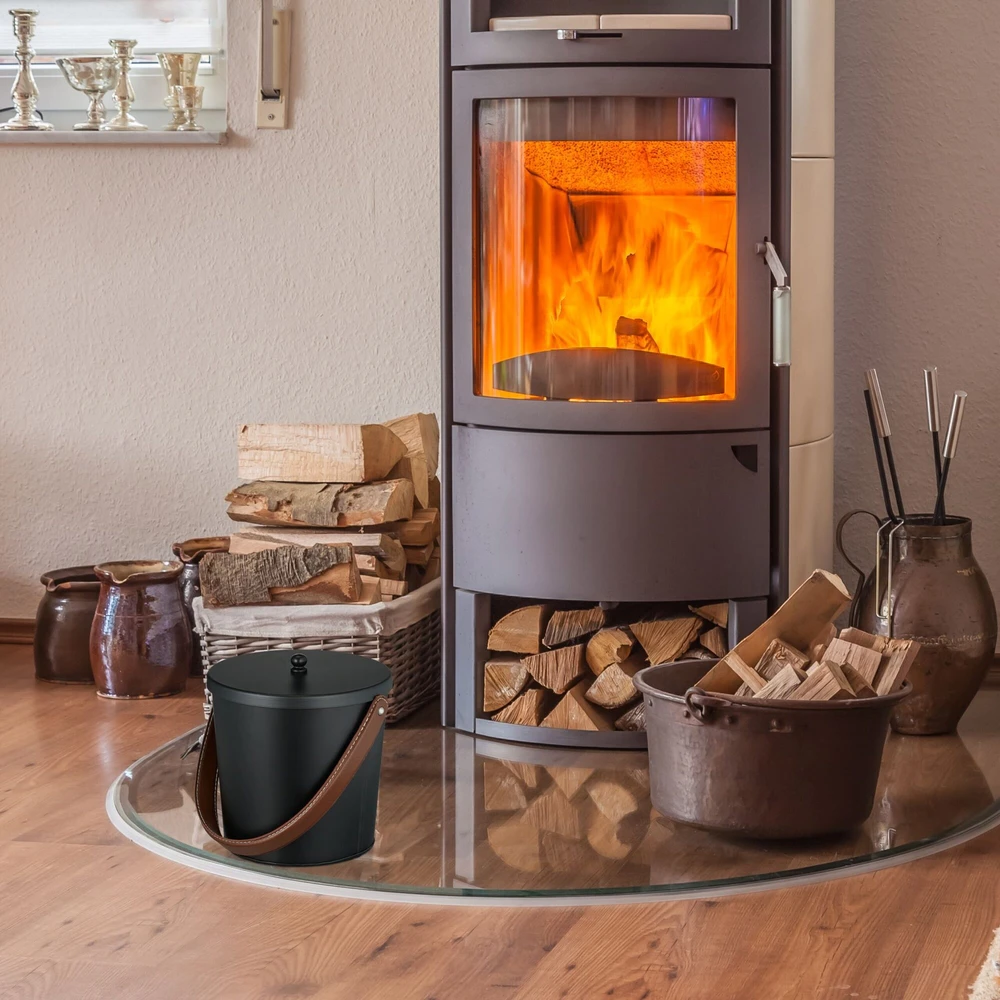 Relaxdays Juodas pelenų kibiras su dangčiu