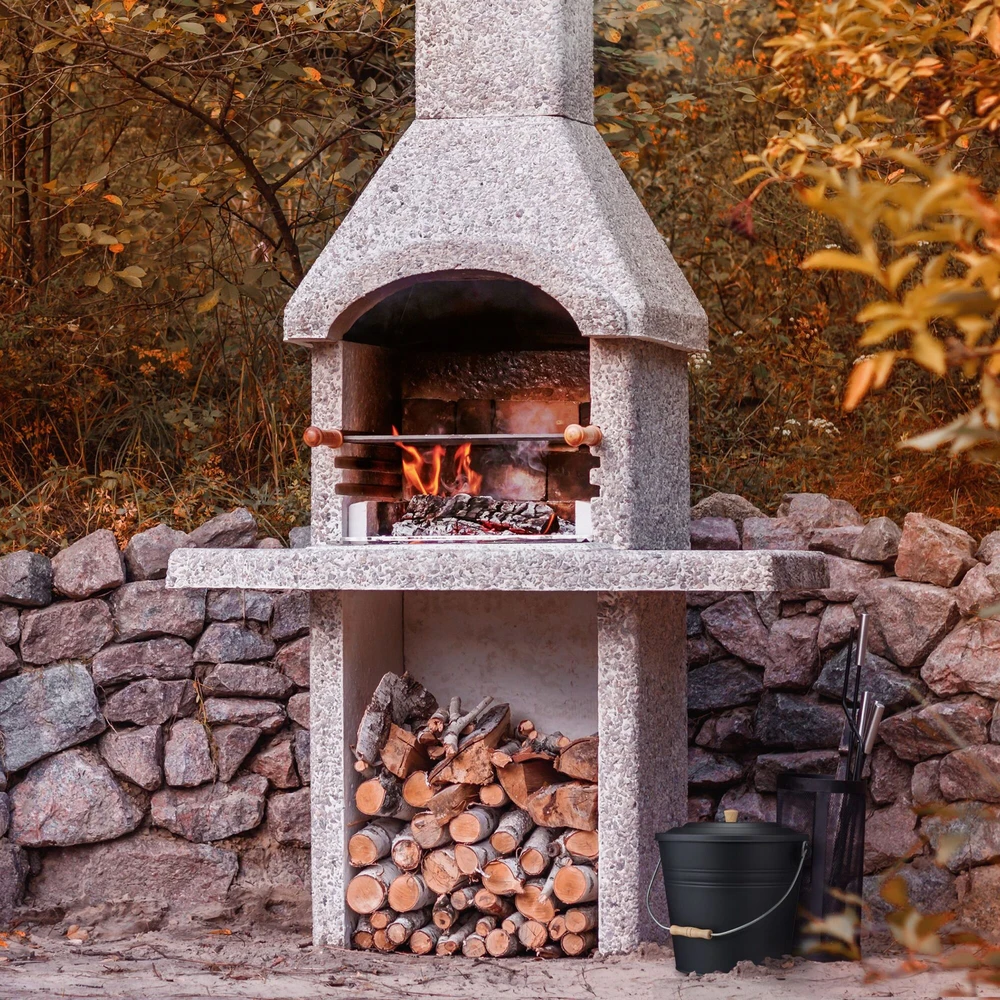Relaxdays Juodas pelenų kibiras su dangčiu