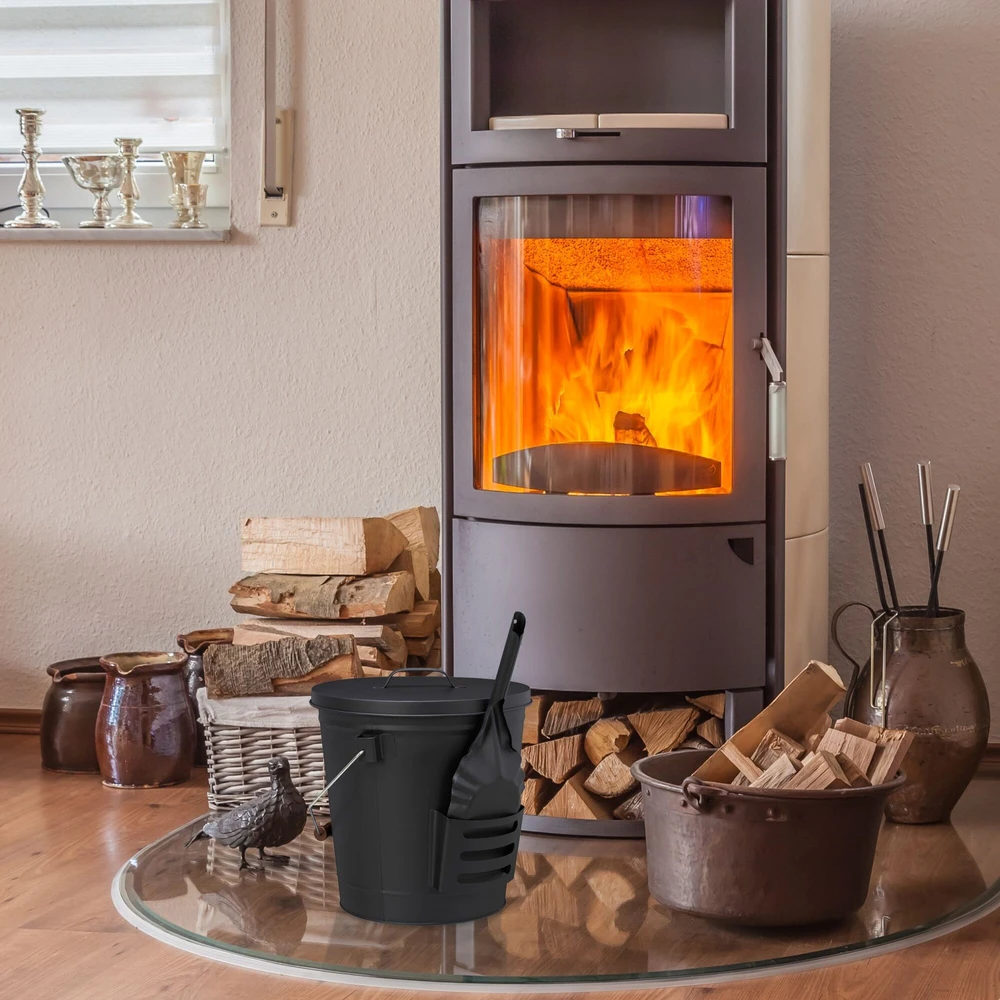 Relaxdays Pelenų kibiras su dangčiu ir semtuvėliu