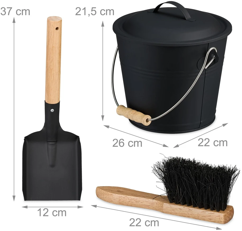 Relaxdays Pelenų kibiras su dangčiu ir šlavimo rinkinys 4,5 l