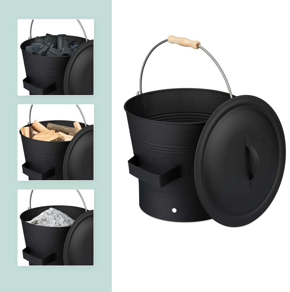 Relaxdays Pelenų kibiras su dangčiu ir šlavimo rinkinys 7,5 L