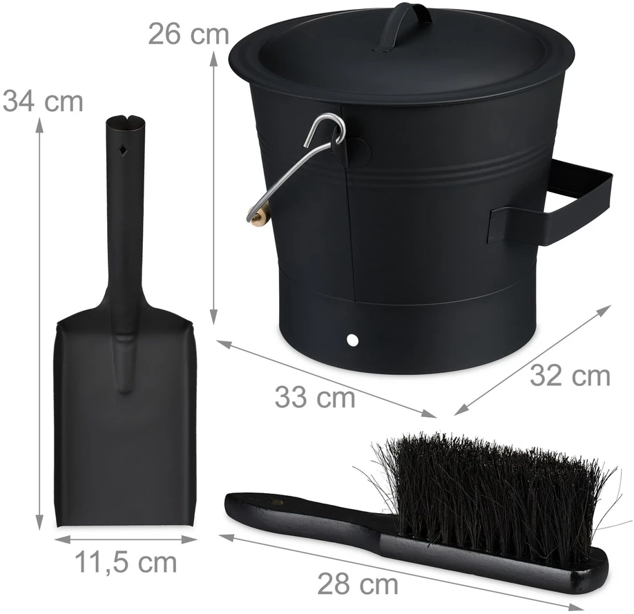 Relaxdays Pelenų kibiras su dangčiu ir šlavimo rinkinys 7,5 L