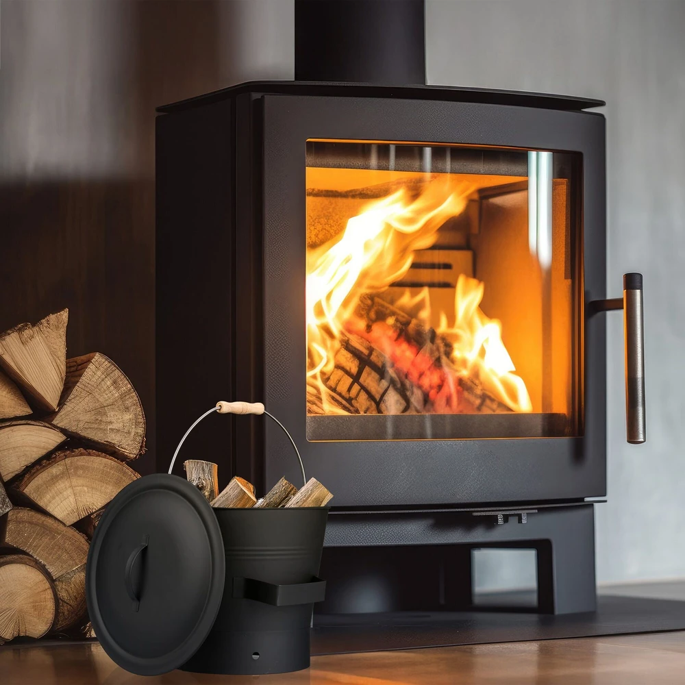 Relaxdays Pelenų kibiras su dangčiu ir šlavimo rinkinys 7,5 L
