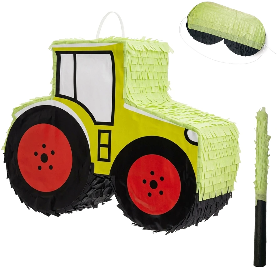 Relaxdays Traktoriaus piñata su lazda ir kauke