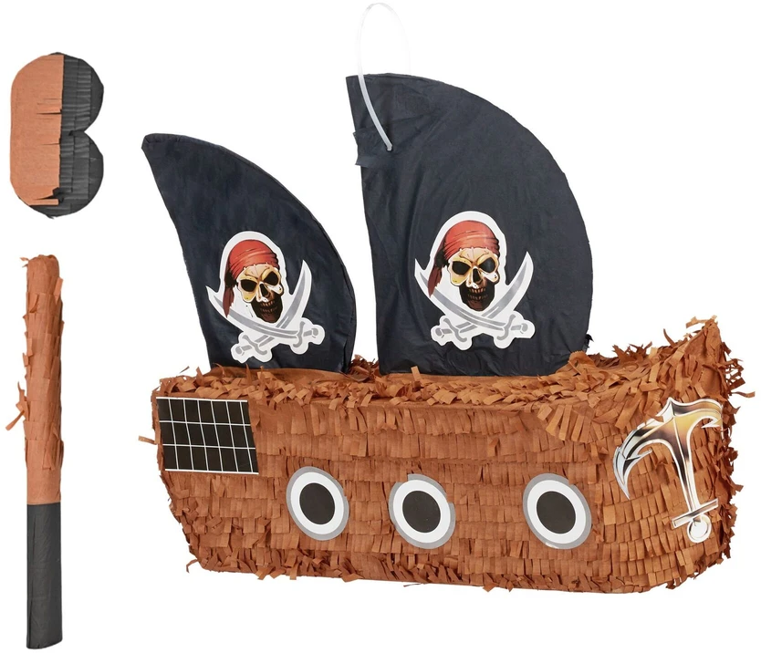 Relaxdays Pinjatos rinkinys: piratų laivas, lazda ir kaukė