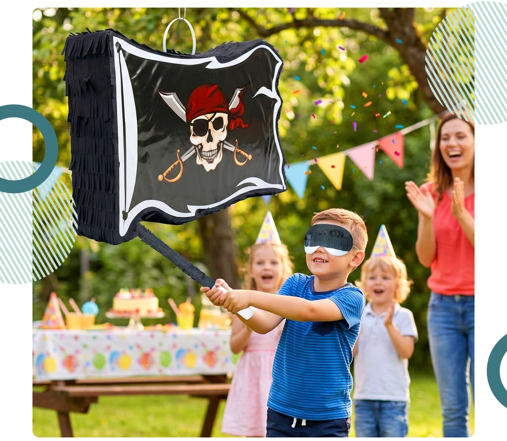 Relaxdays Pirato vėliavos piñata - lazda ir kaukė