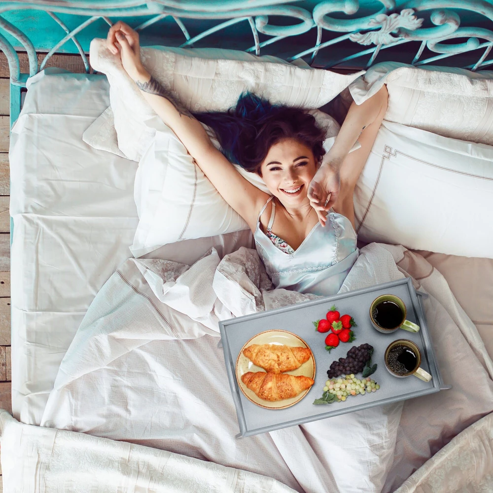 Relaxdays 2 sulankstomų bambukinių pusryčių padėklų rinkinys
