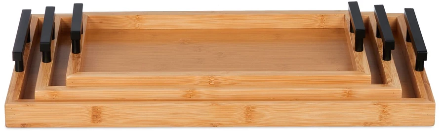 Relaxdays 3x bambukiniai pusryčių padėklai