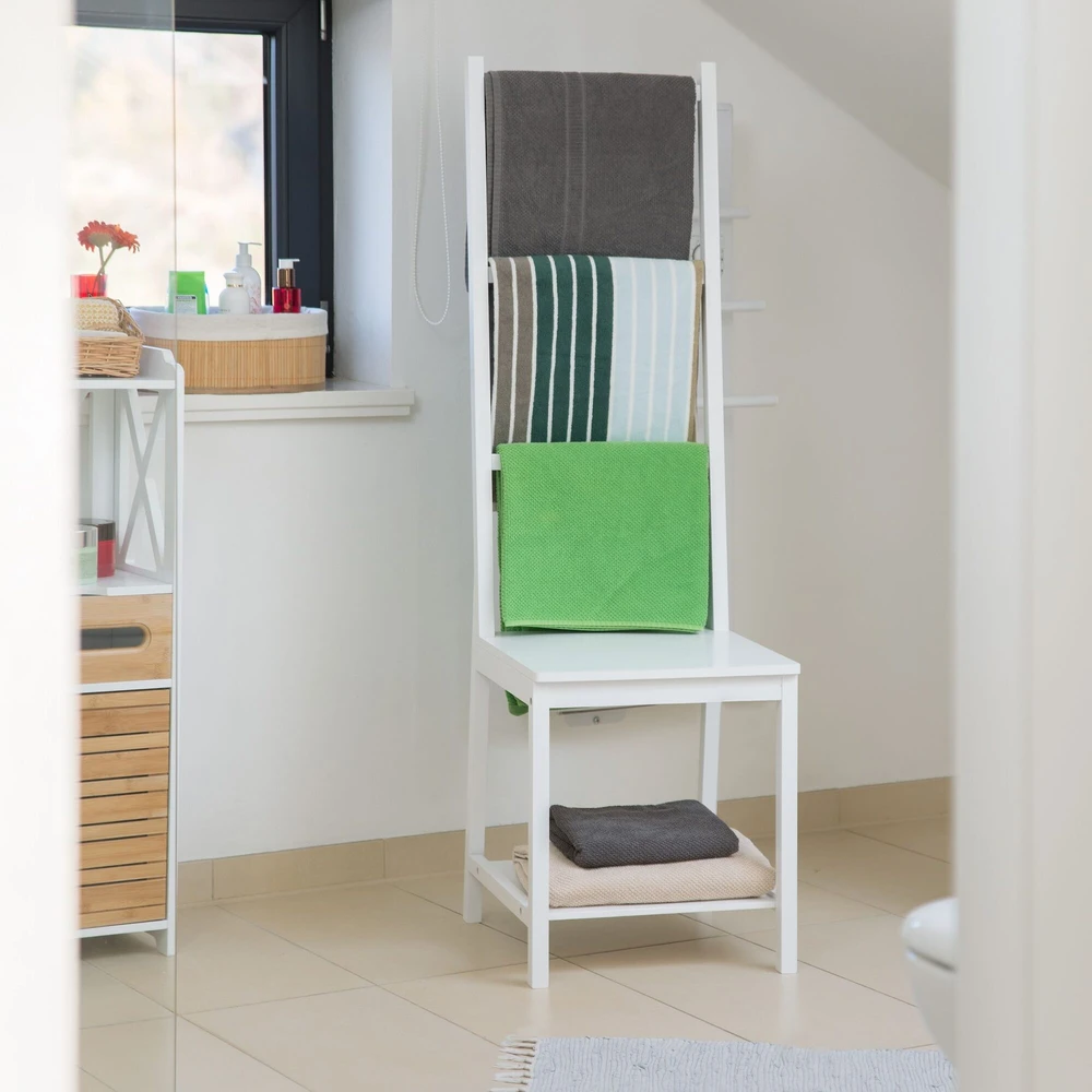 Relaxdays Bambukinis rankšluosčių laikiklis, baltas
