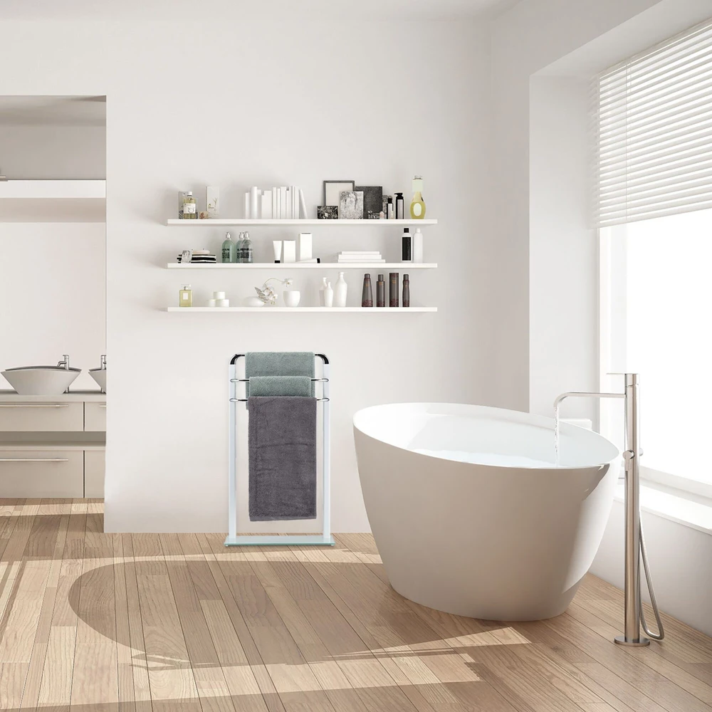 Relaxdays Matinio stiklo ir chromo rankšluosčių stovas