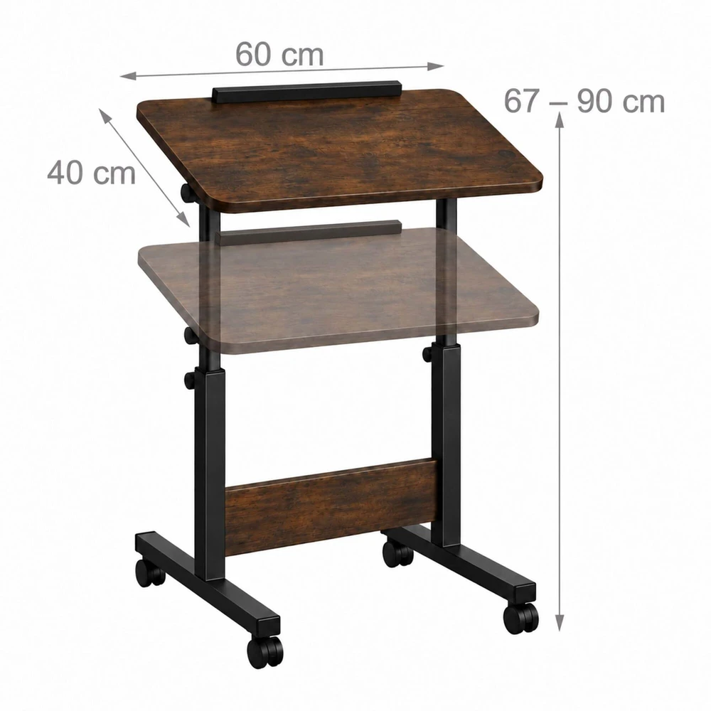 Relaxdays Reguliuojamas nešiojamojo kompiuterio stalas ant ratukų, juoda-ruda, 67-90 cm