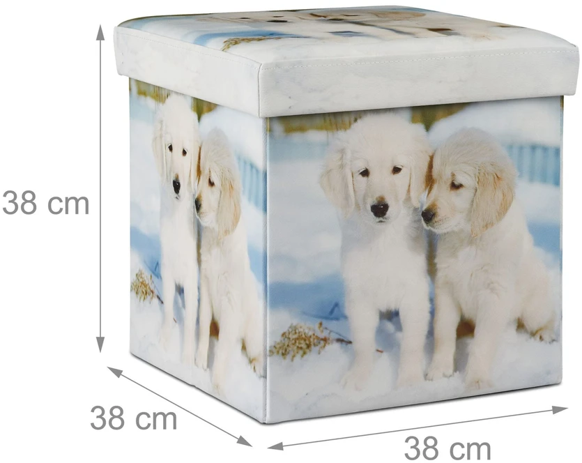 Relaxdays Sandėliavimo pufas, PVC oda, 38 x 38 x 38 cm