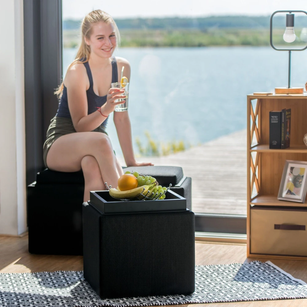 Relaxdays Sandėliavimo pufas su padėklo dangčiu, pilkas