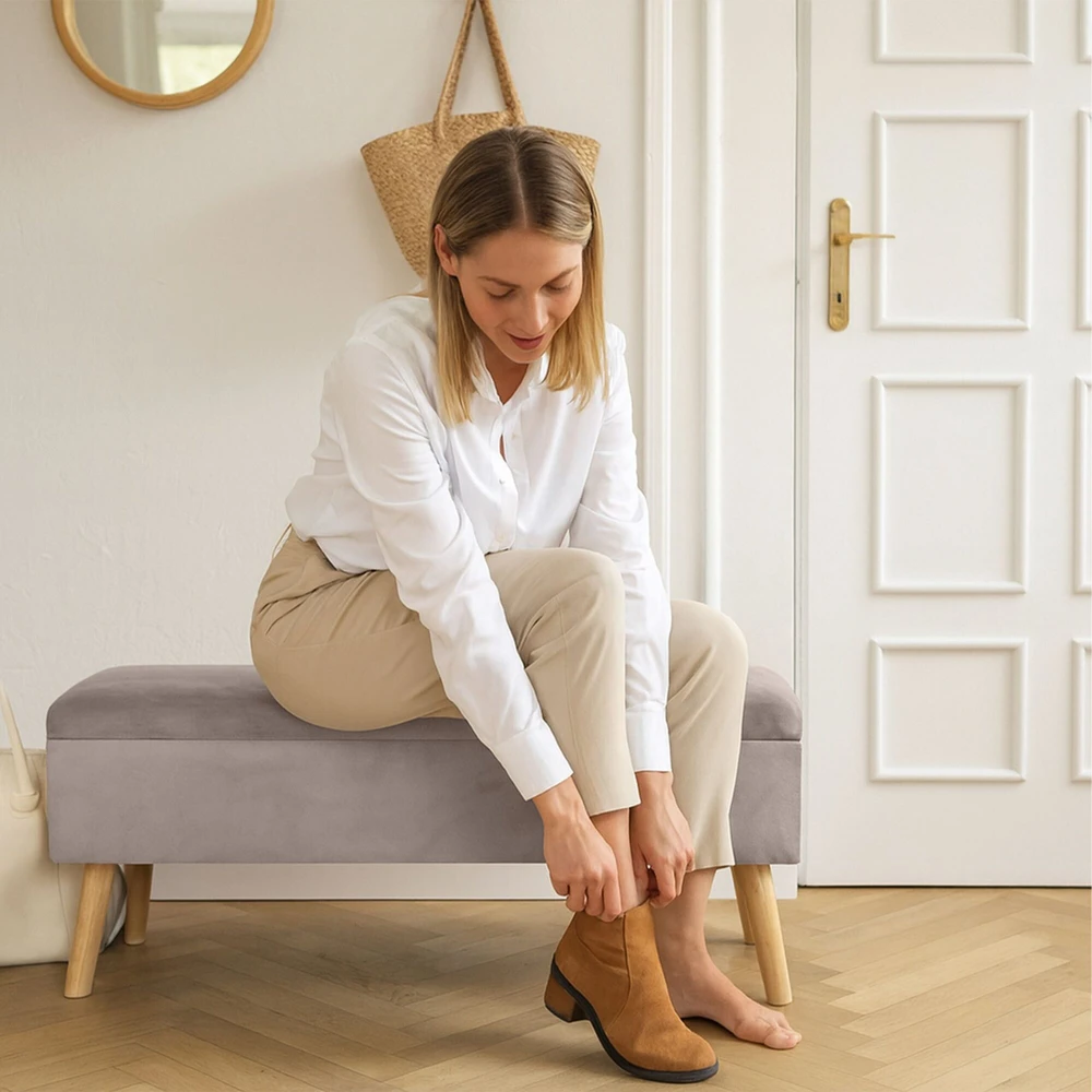 Relaxdays Velvetinė suoliuko dėžė daiktams laikyti