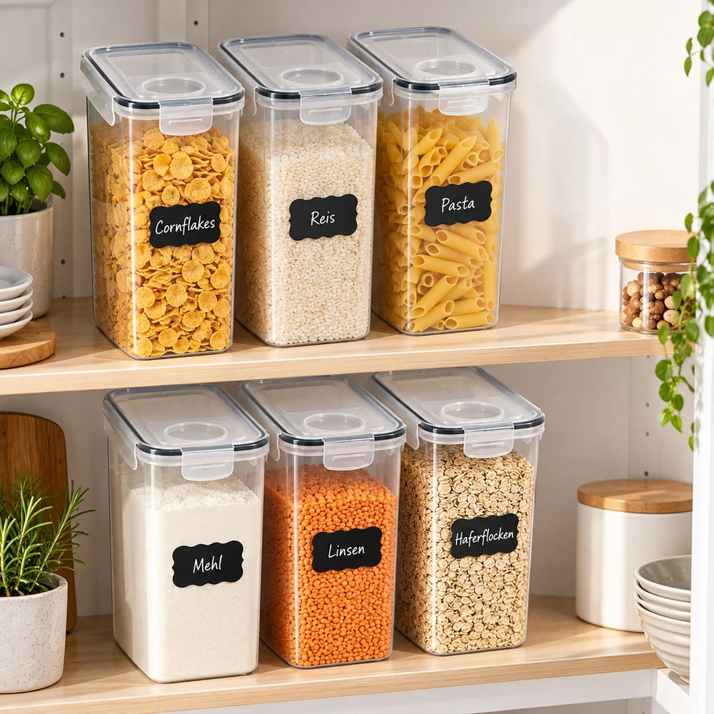 Relaxdays Sausų produktų dėžės su 4 krypčių užraktu, sudedamos, su pylimo funkcija