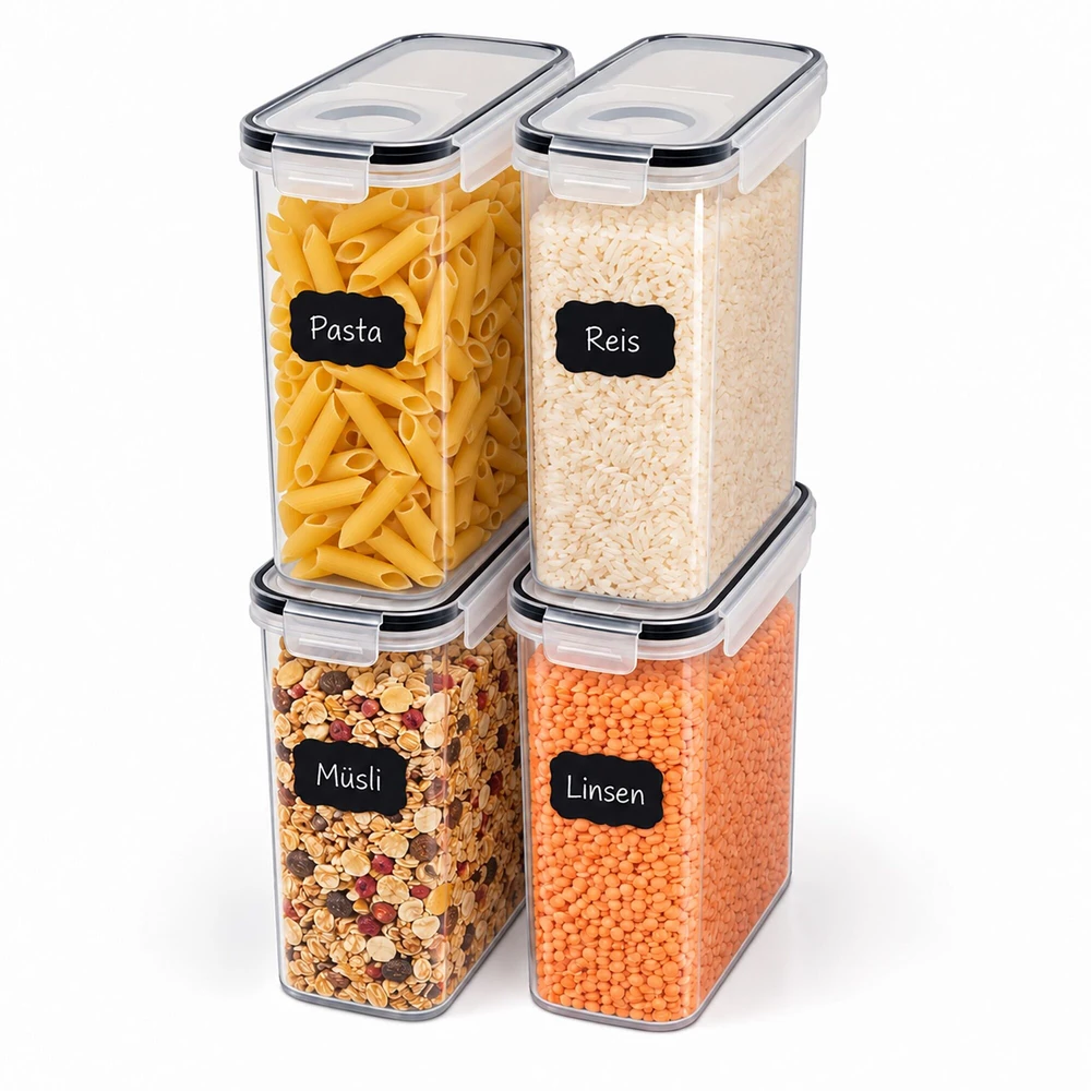 Relaxdays Sausų produktų dėžės su 4 krypčių užraktu, sudedamos, su pylimo funkcija
