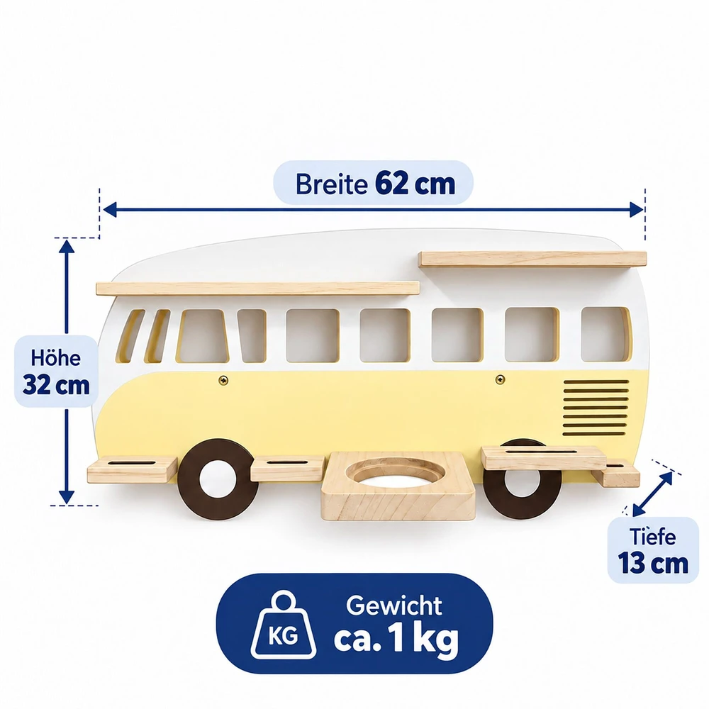 Relaxdays Sieninė lentyna autobusiukas Tonie figūrėlėms ir Toniebox, 25 figūrėlėms