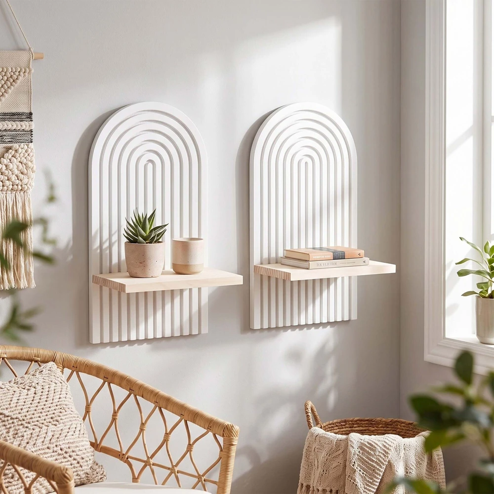 Relaxdays Sieninės lentynos, 2 vnt., boho stiliaus, mediena