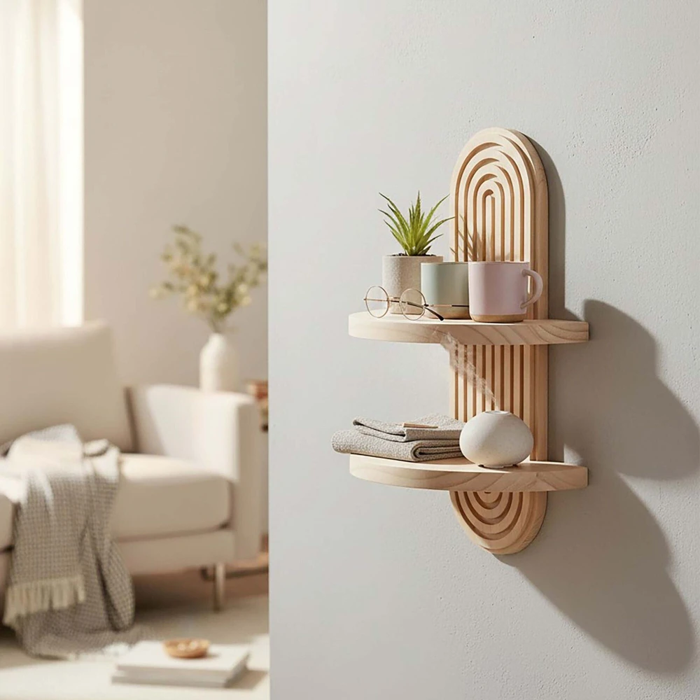 Relaxdays Sieninės lentynos, 2 vnt., boho stiliaus, medis