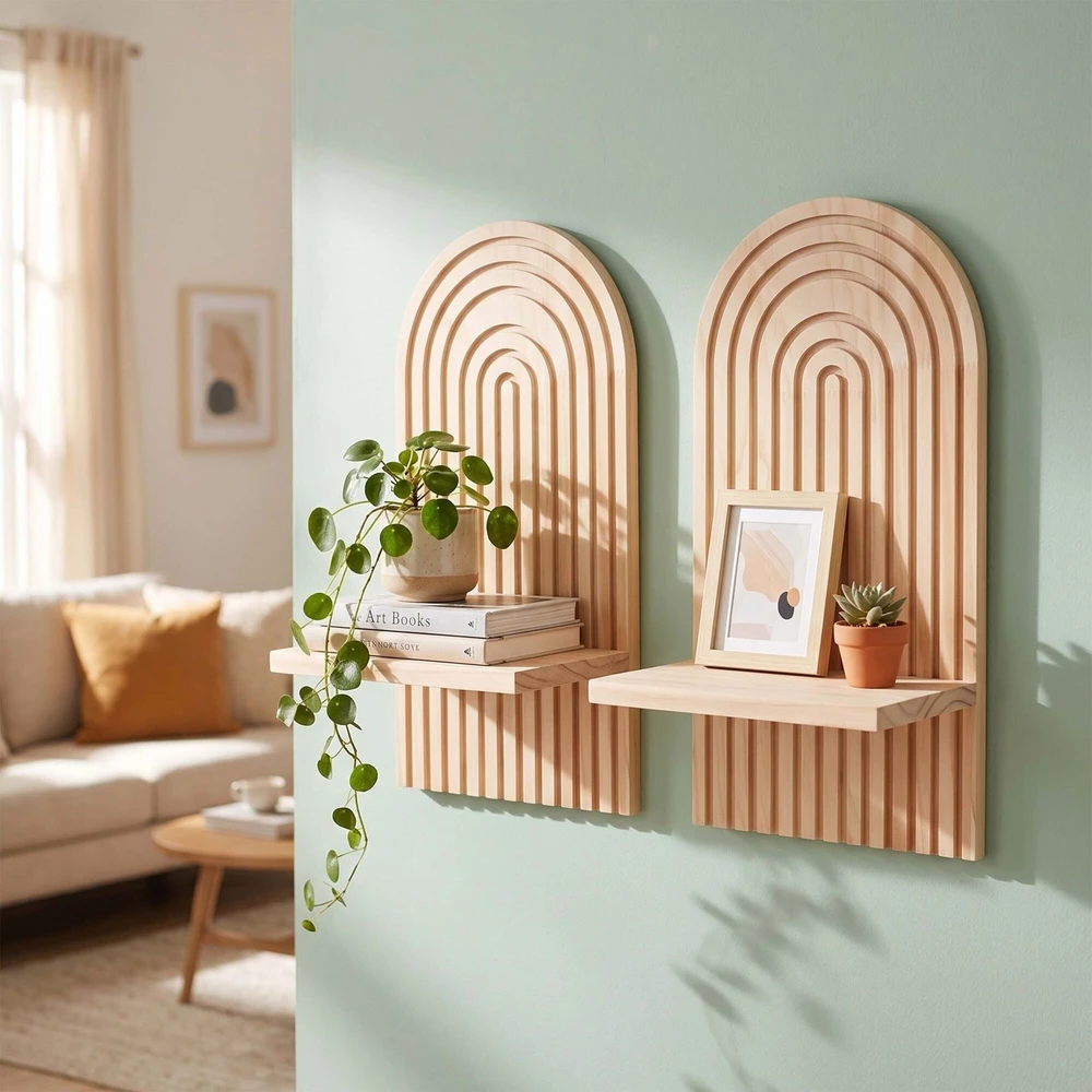 Relaxdays Sieninės lentynos, 2 vnt., boho stiliaus, mediena
