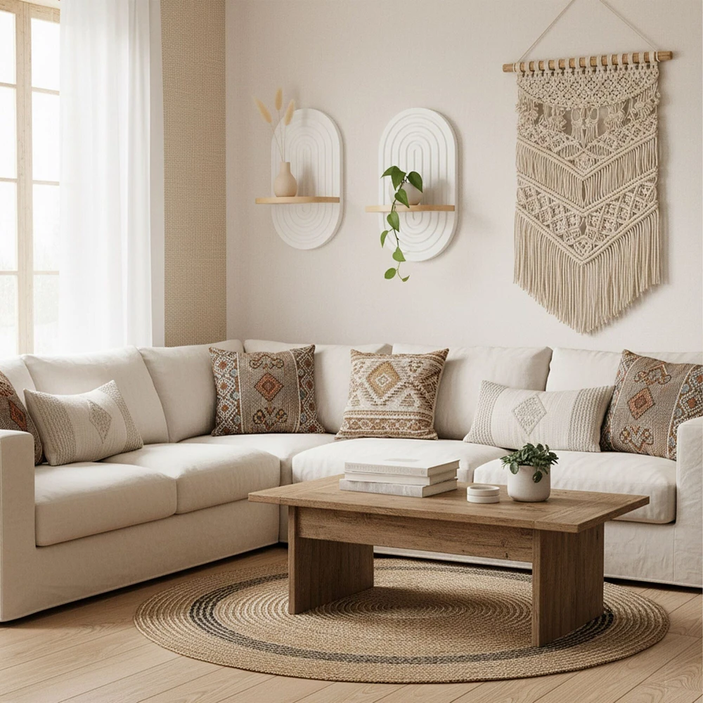 Relaxdays Boho stiliaus sieninės lentynėlės, 2 vnt. komplektas