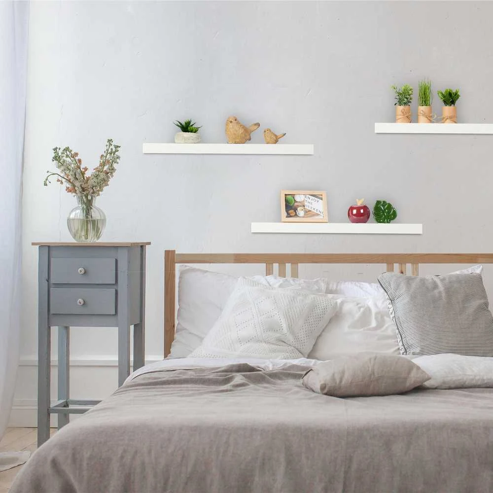 Relaxdays 3x didelės baltos plaukiojančios sieninės lentynos