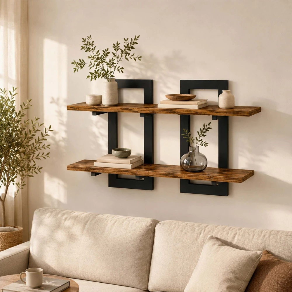 Relaxdays Sieninių lentynų komplektas, 2 vnt., MDF ir metalas