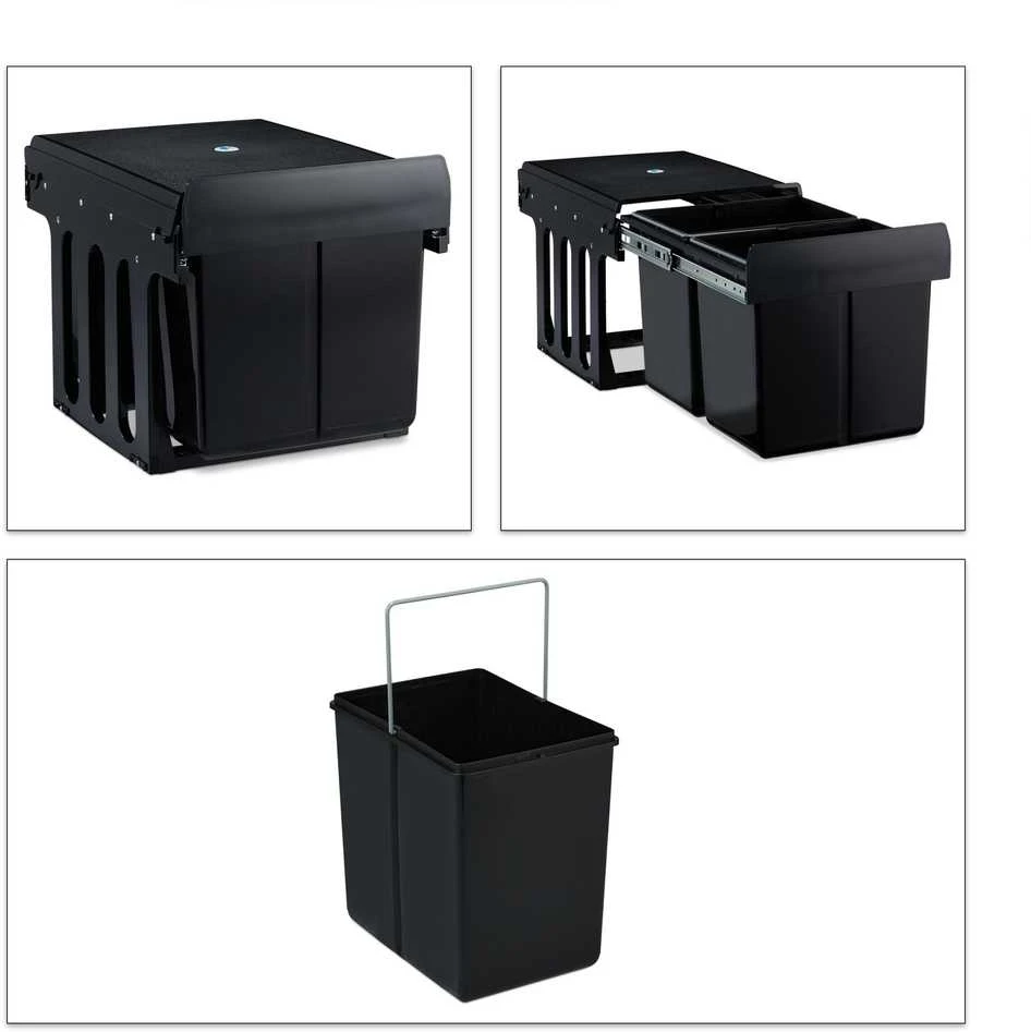 Relaxdays Juodas įmontuojamas atliekų rūšiavimo konteineris 2x15L