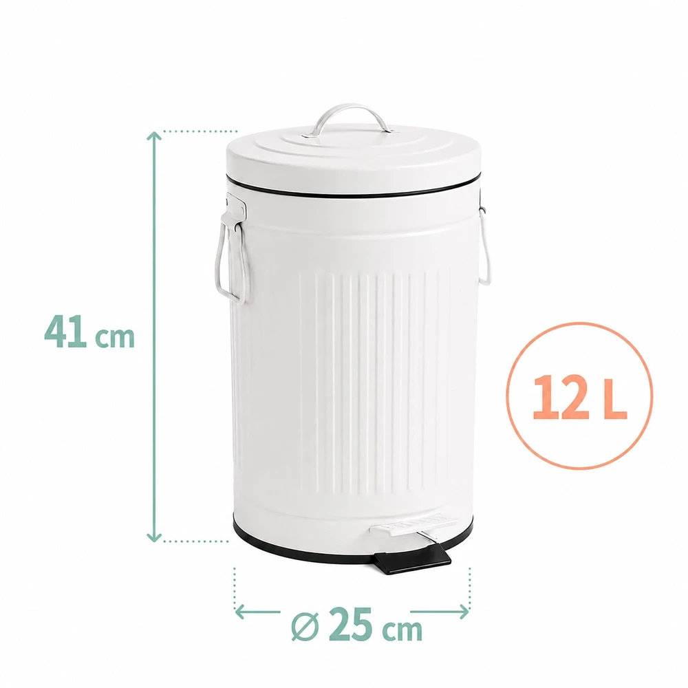 Relaxdays Šiukšliadėžė su pedalu, apvali, retro stiliaus, 12 l