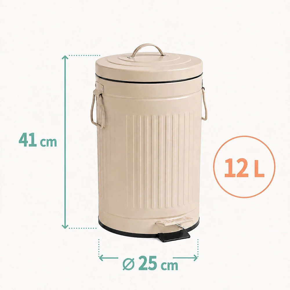 Relaxdays Šiukšliadėžė su pedalu, apvali, retro stiliaus, 12 l