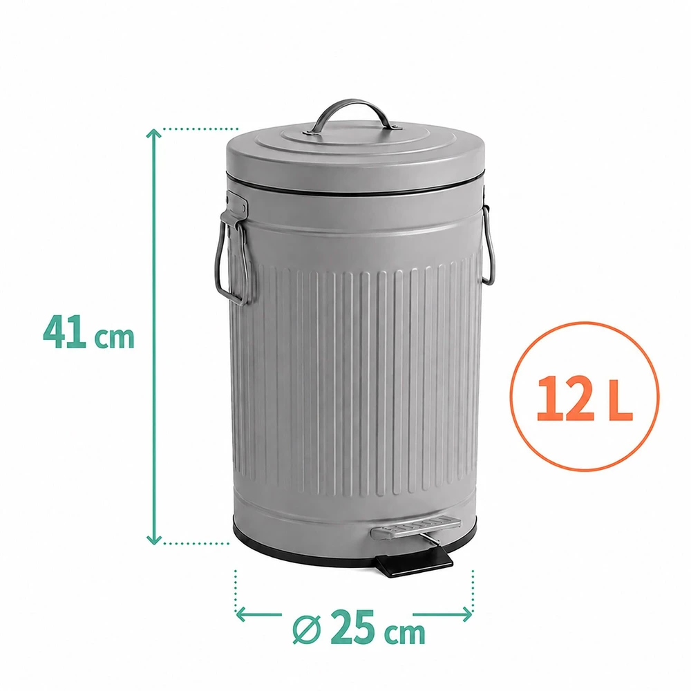 Relaxdays Šiukšliadėžė su pedalu, apvali, retro stiliaus, 12 l