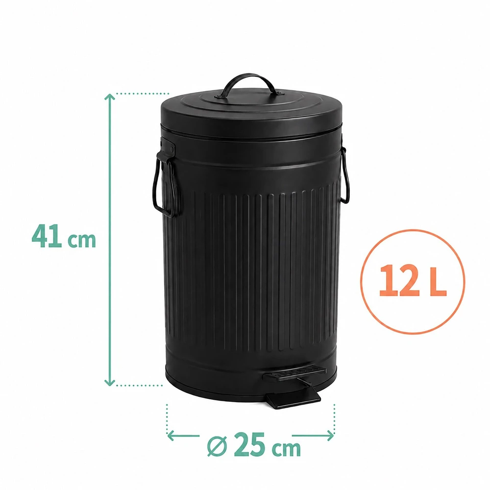 Relaxdays Šiukšliadėžė su pedalu, apvali, retro stiliaus, 12 l