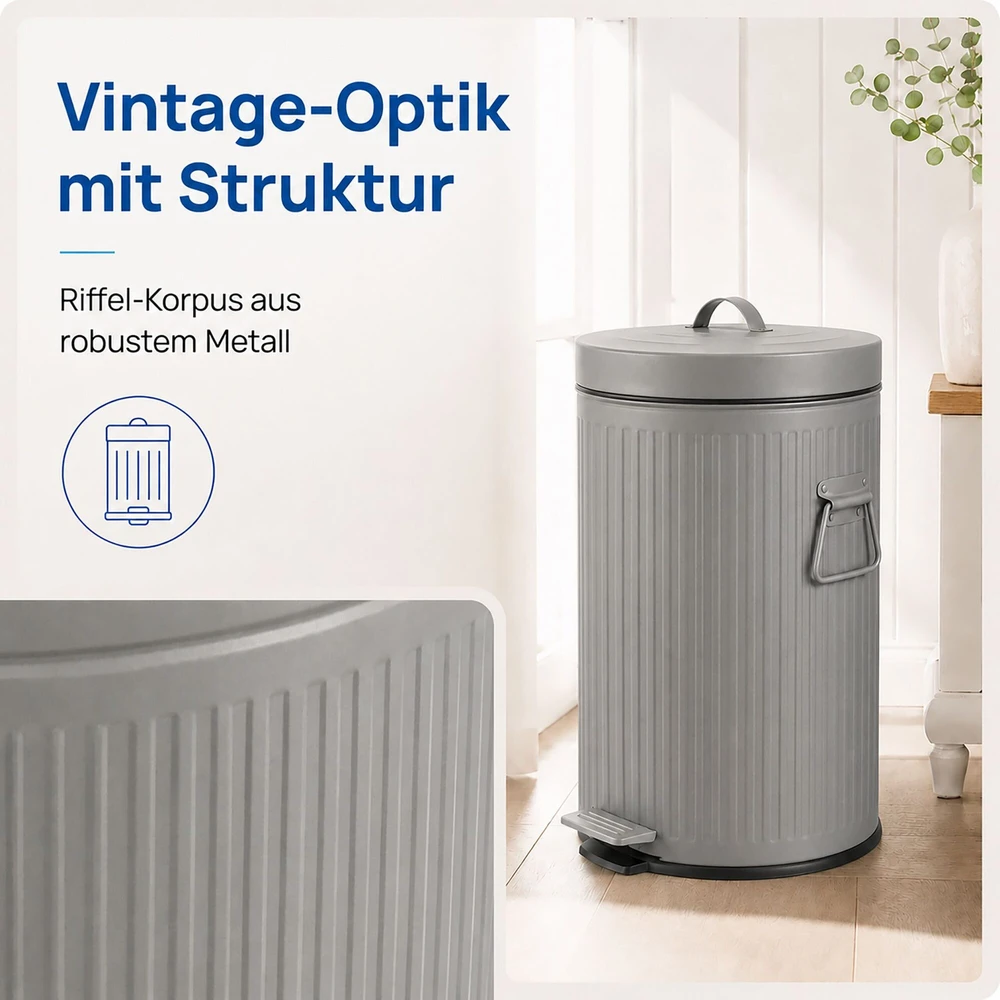 Relaxdays Šiukšliadėžė su pedalu, retro stiliaus, 20 l
