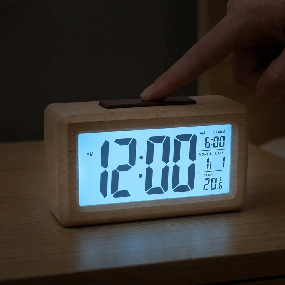 Relaxdays Skaitmeninis žadintuvas iš ąžuolo medienos
