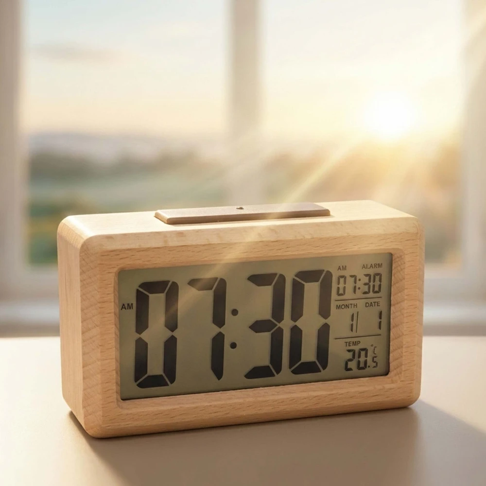 Relaxdays Skaitmeninis žadintuvas iš ąžuolo medienos