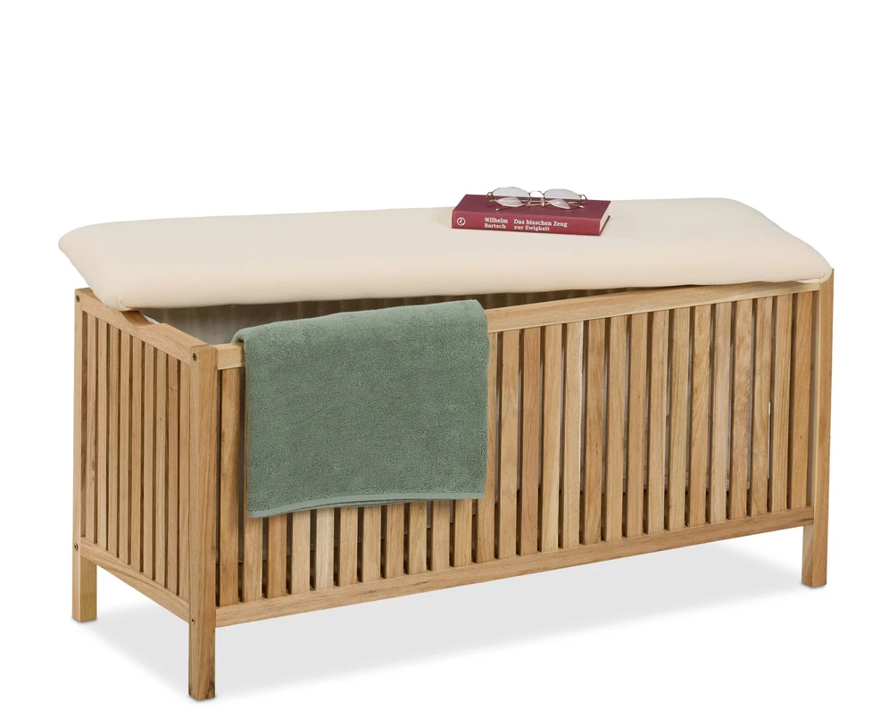 Relaxdays Skalbinių skrynia su suoliuku iš riešutmedžio