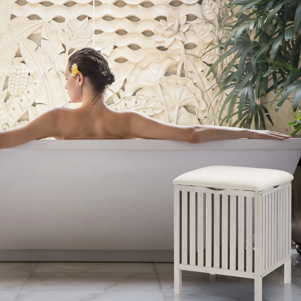 Relaxdays Vintažinis skalbinių krepšys su sėdyne