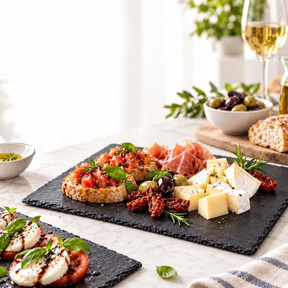 Relaxdays Skalūno serviravimo lėkštės, 6 vnt. rinkinys, rašomos kreida, antracito spalvos
