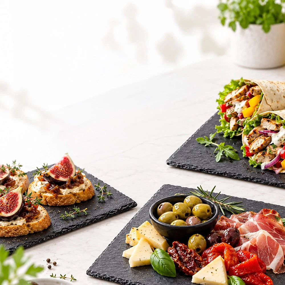 Relaxdays Skalūno serviravimo lėkštės, 6 vnt. rinkinys, rašomos kreida, antracito spalvos
