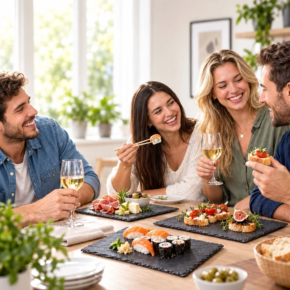 Relaxdays Skalūno serviravimo lėkštės, 6 vnt. rinkinys, rašomos kreida, antracito spalvos