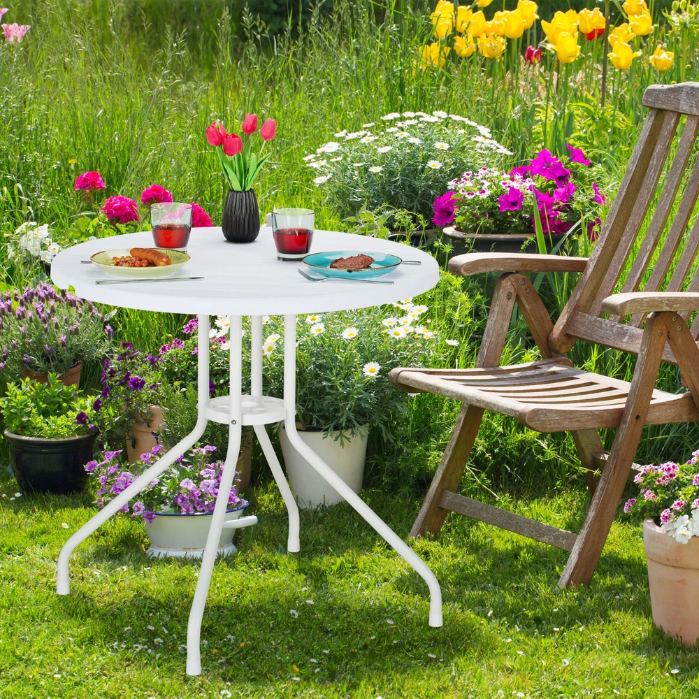 Relaxdays Apvalus baltas sodo stalas