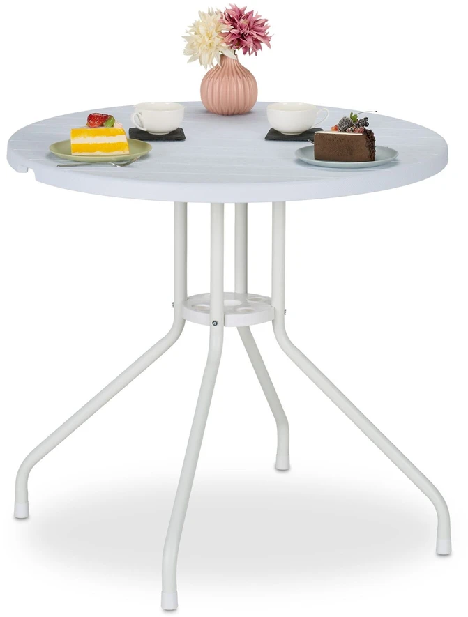 Relaxdays Apvalus baltas sodo stalas